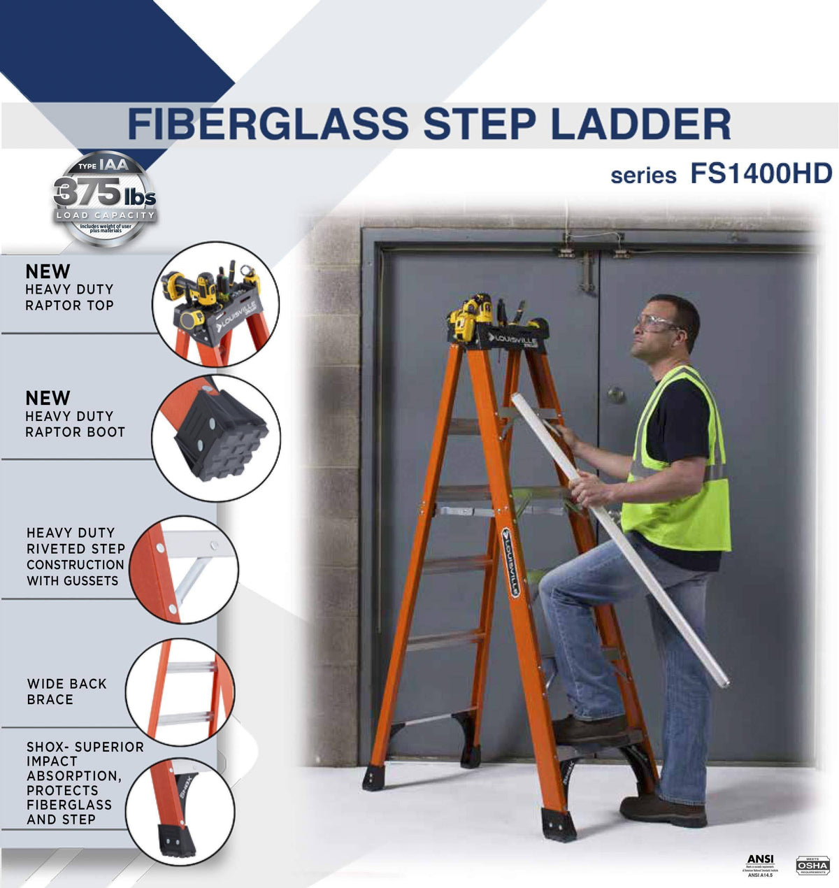 6foot Fiberglass Step Ladder, 375pound Capacity C806746
