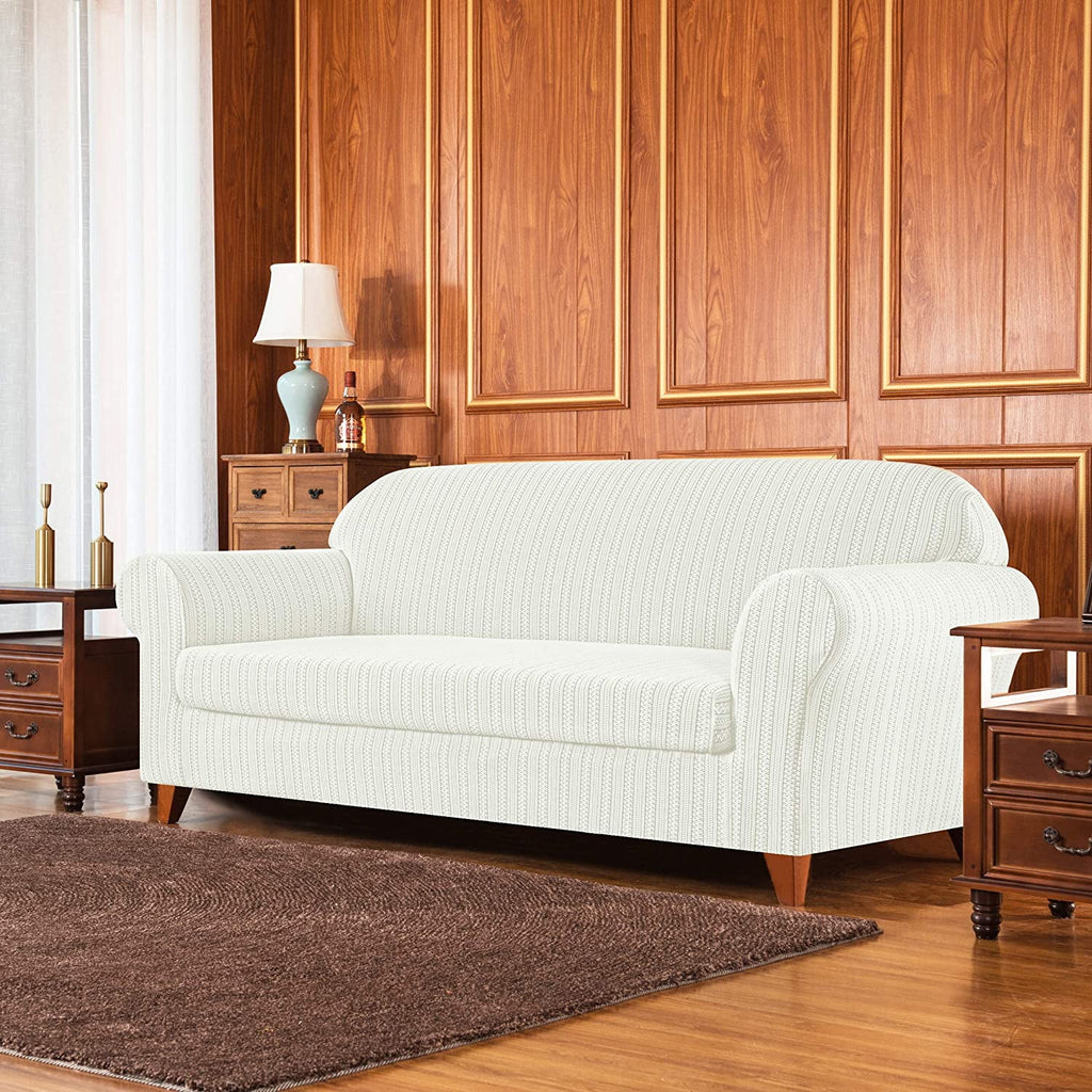 White Striped Polyester 2-Piece Slipcovers O424