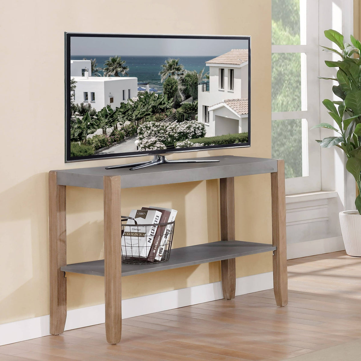 Faux Concrete and Wood Sofa Console Table D898552