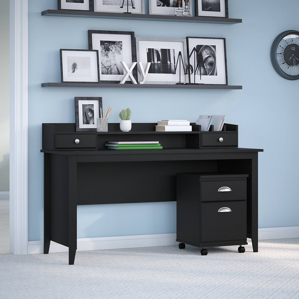 Black Suede Writing Desk with Mobile File Cabinet and Desktop Organizer S942399