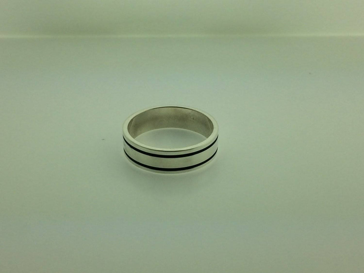 Polished Sterling Silver 6mm Double Black Groove Wedding Band 6.5 Z42197