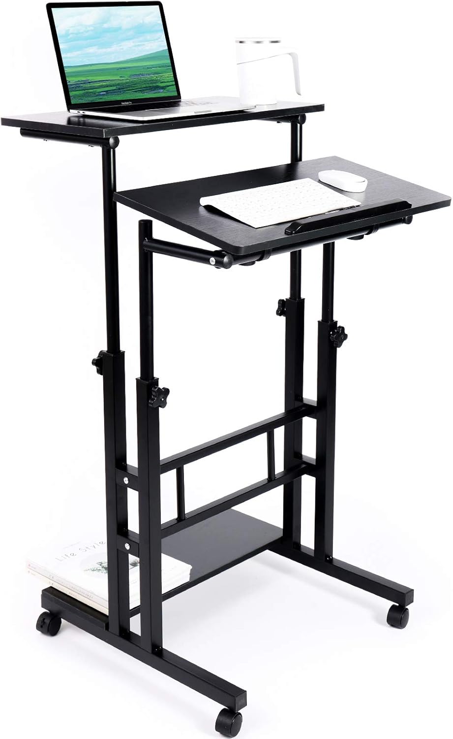 Black Portable Standing Desk with Wheels K702