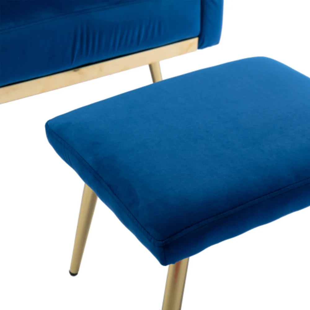 Navy Velvet Accent Chair with Ottoman I422