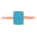 Radiant Cut Blue Simulated Turquoise 14k Pink Rose Gold Solitaire Ring Size 5.75 P845