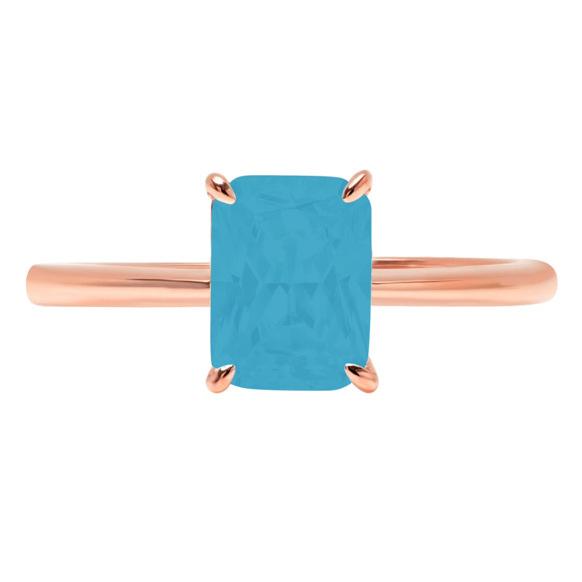 Radiant Cut Blue Simulated Turquoise 14k Pink Rose Gold Solitaire Ring Size 5.75 P845