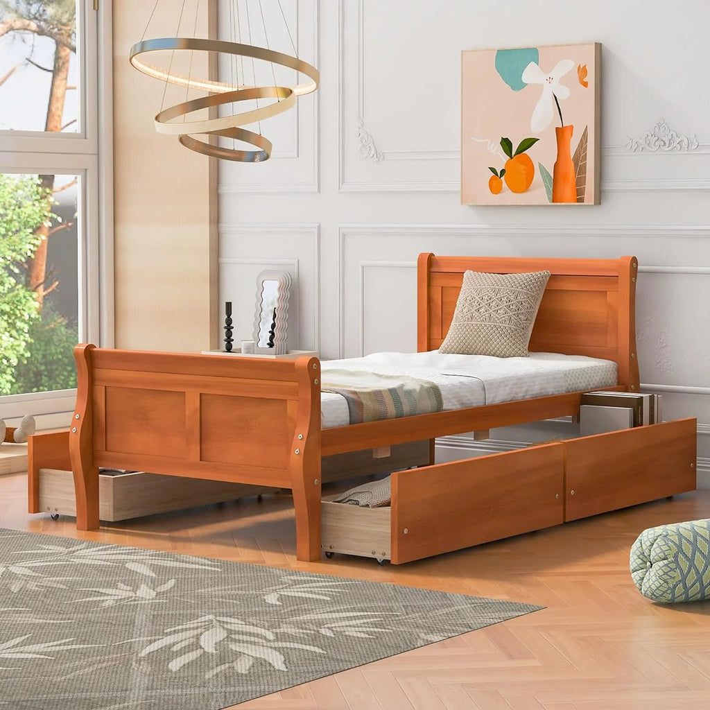 Wood Platform Bed with 4 Storage Drawers P910184