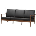 Walnut Wood Black Faux Leather 3 Seater Sofa N458707