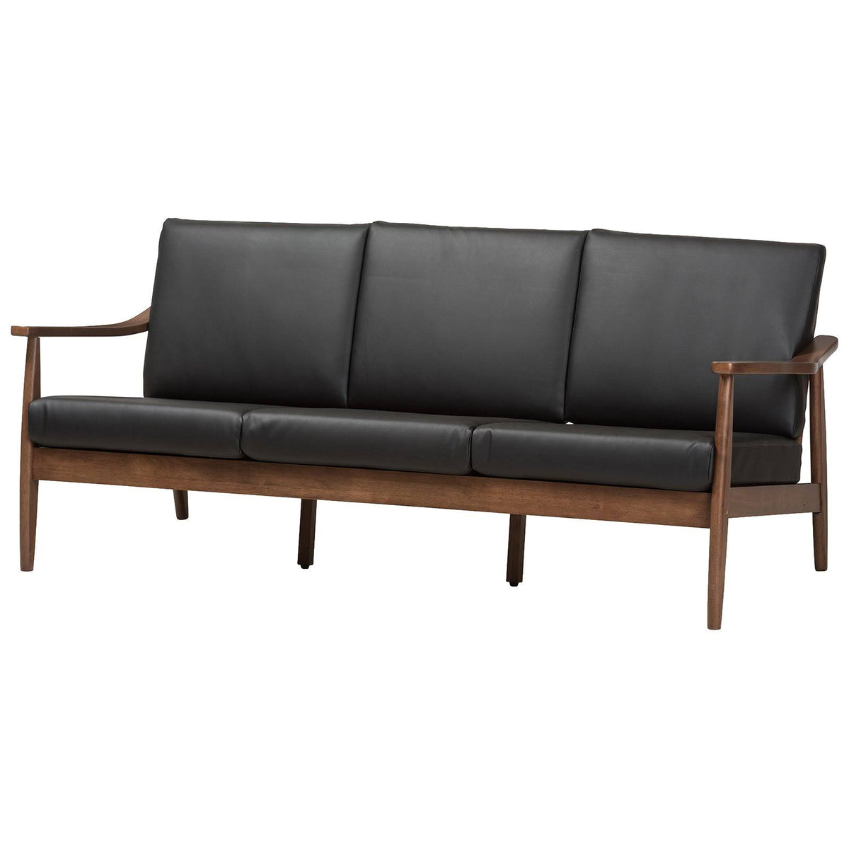 Walnut Wood Black Faux Leather 3 Seater Sofa N458707