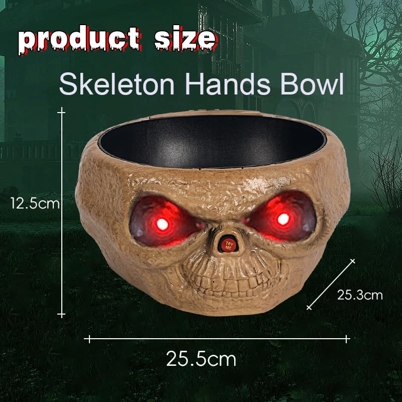 Light up Halloween Candy Skull Bowl with Movable Skeleton Hand B27630