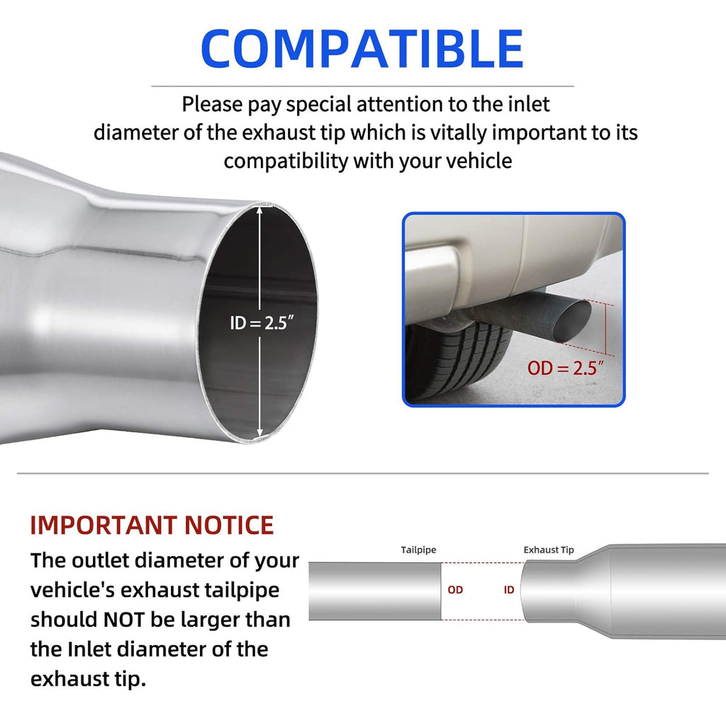 2.5 Inch Inlet Blue Burnt Stainless Steel Exhaust Tip, 2 Pack T559