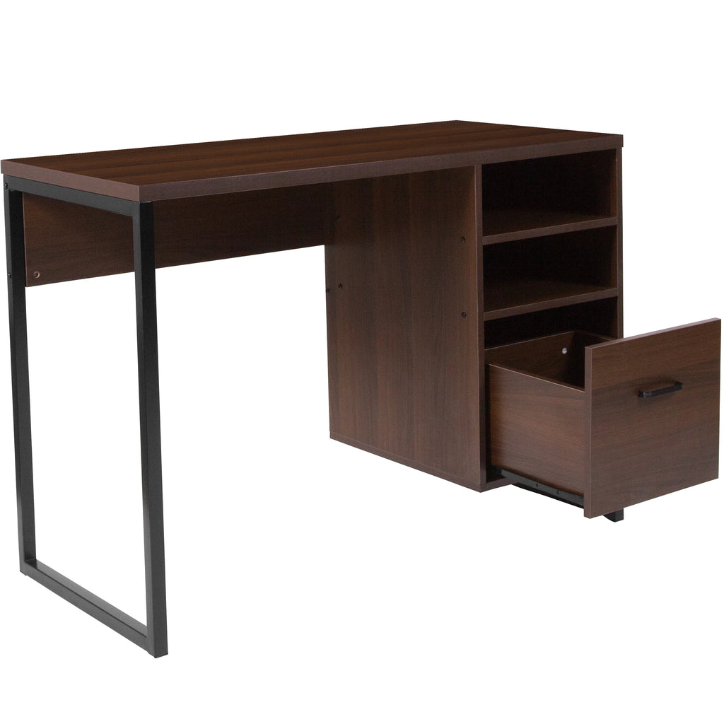 Rustic Coffee Wood Grain Computer Desk with Metal Frame K9371