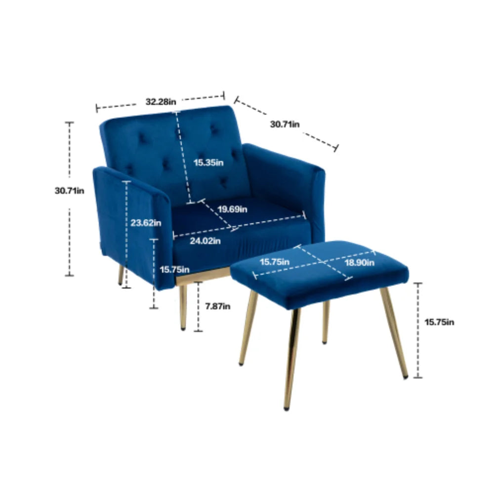 Navy Velvet Accent Chair with Ottoman I422