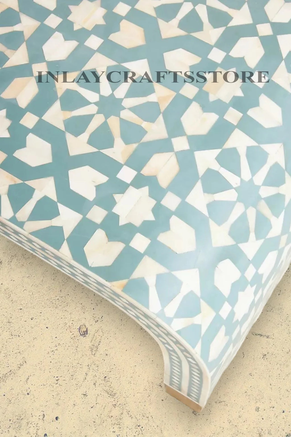 Bone Inlay Moroccan Design Waterfall Coffee Table Green P7962