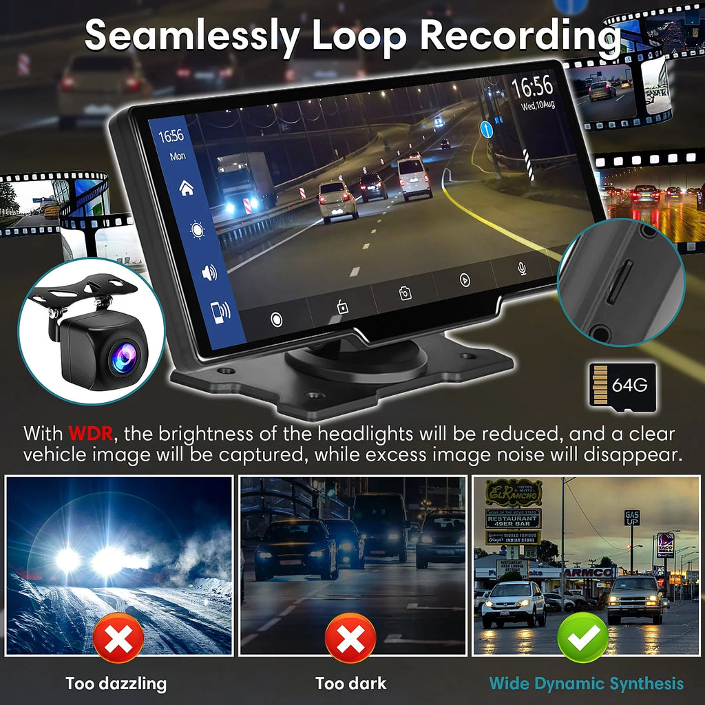 9.3 Portable Car Stereo with 2.5K Dash Cam and Backup Camera Q598039