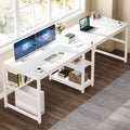 White Two Person Desk with Bookshelf R44960