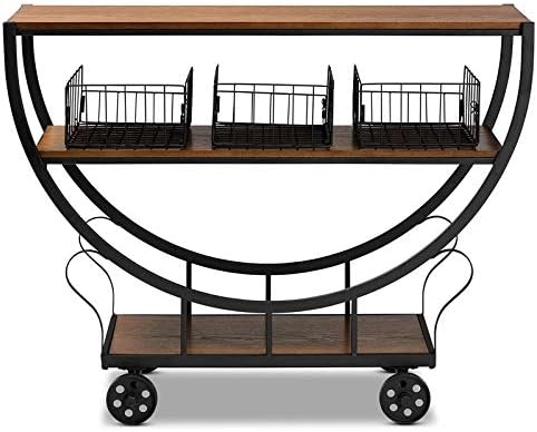 Brown Finished Wood and Black Finished Metal Console Cart C8157