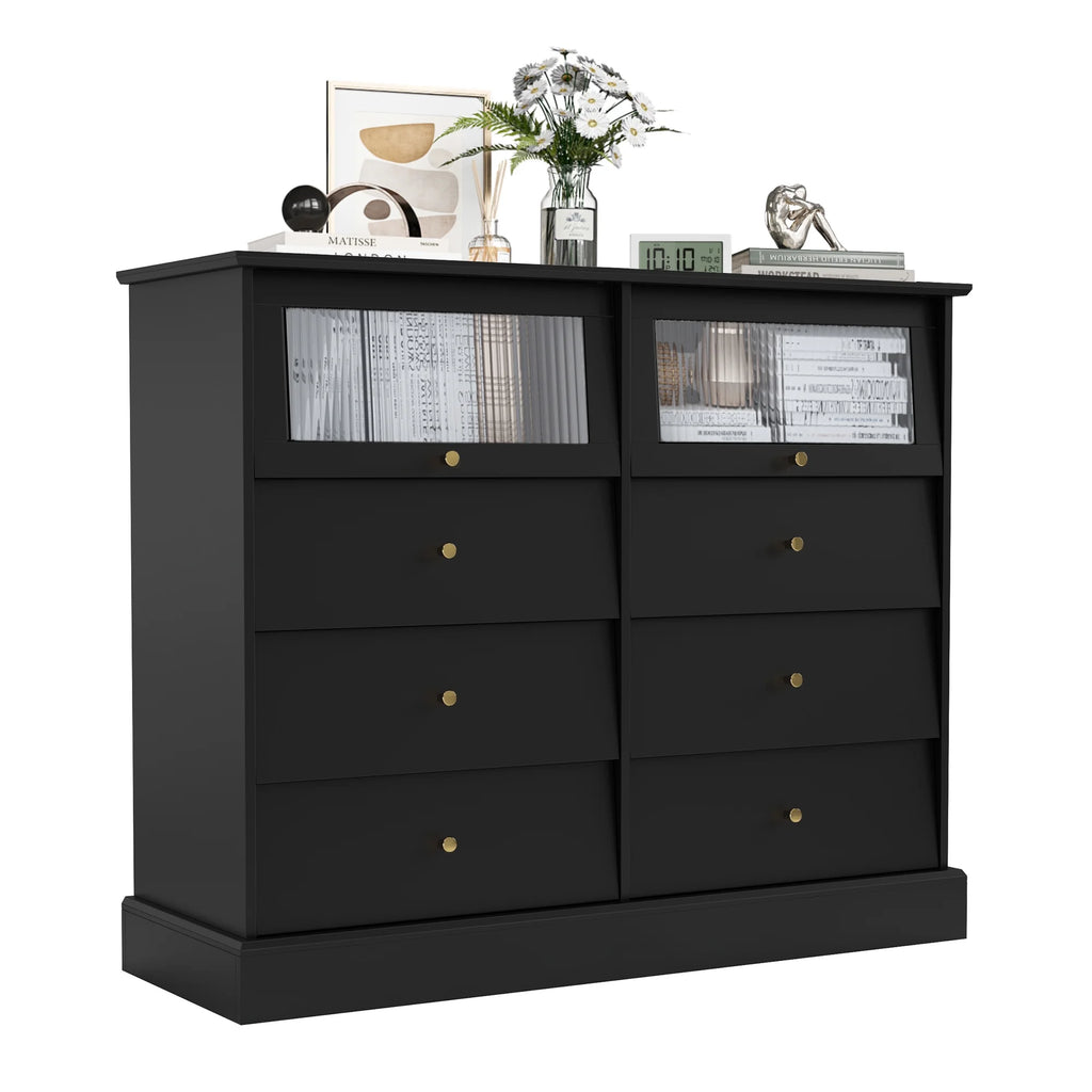 Black 8 Drawer Glass Door Wood Dresser U193929