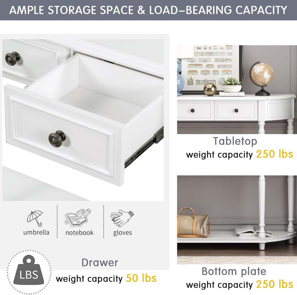 White Solid Wood Storage Cabinet with 2 Drawers and Open Shelf U94059