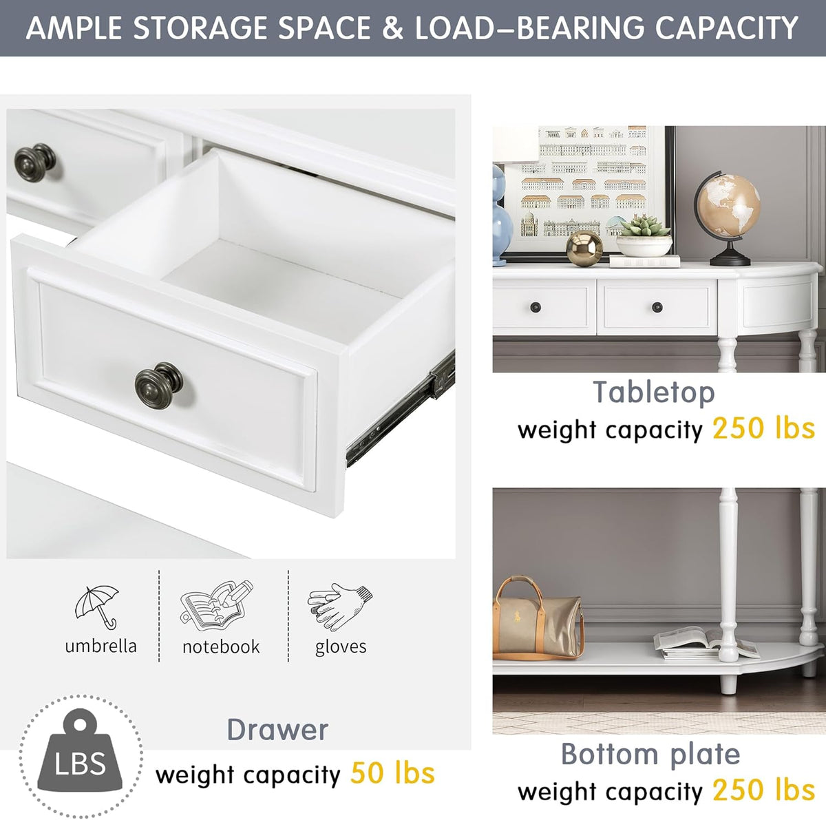 White Solid Wood Storage Cabinet with 2 Drawers and Open Shelf U94059