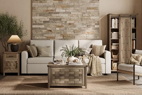 Light Brown 31.5" Square Coffee Table with Hinged Lift Top M8861