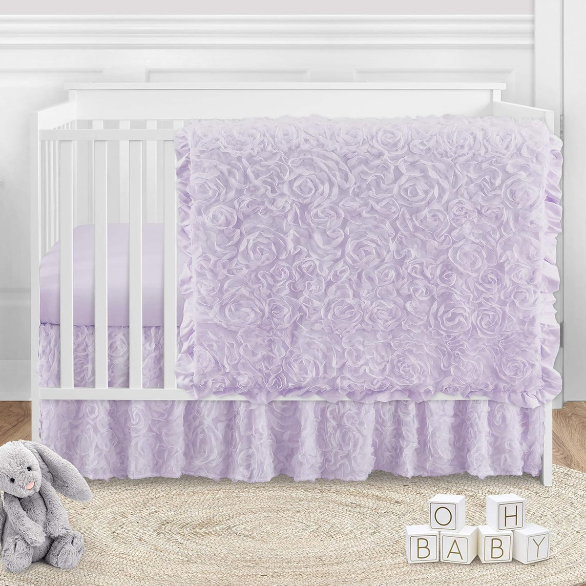 Purple Floral Rose Baby Girl Nursery Crib Bedding Set - 4 pieces M34821
