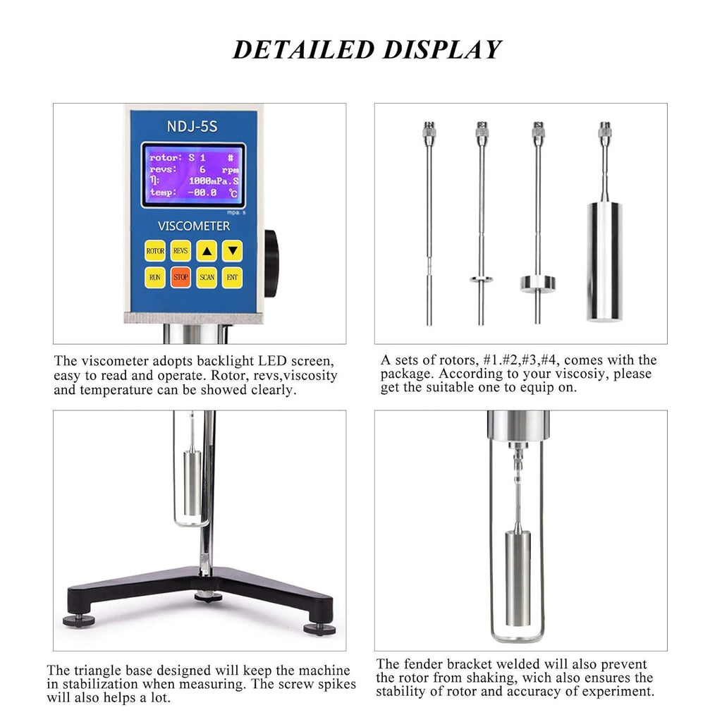 Digital Rotary Viscometer with Temp. Probe 10-6,000,000 mPa.s ±3% 110V I6389