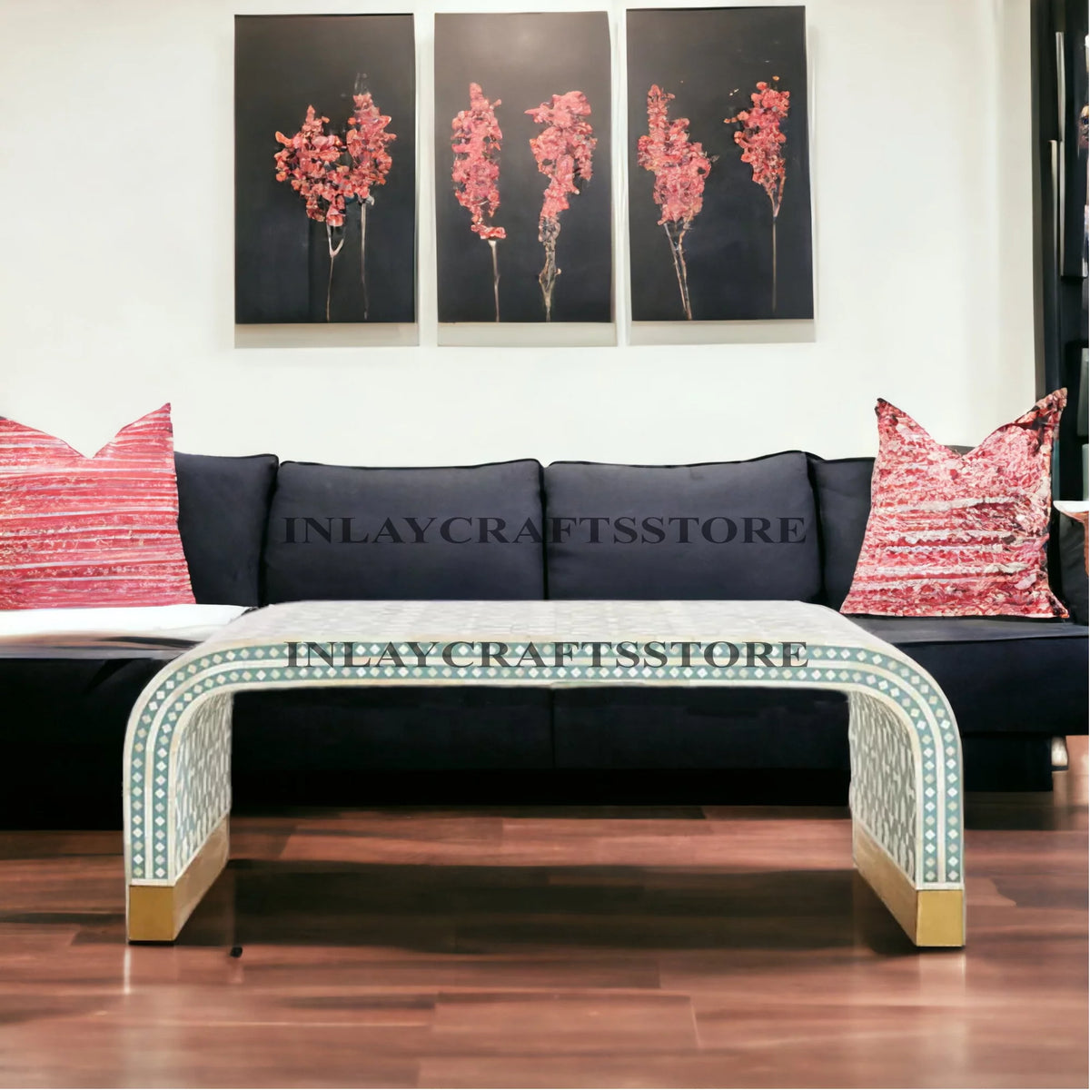 Bone Inlay Moroccan Design Waterfall Coffee Table Green P7962