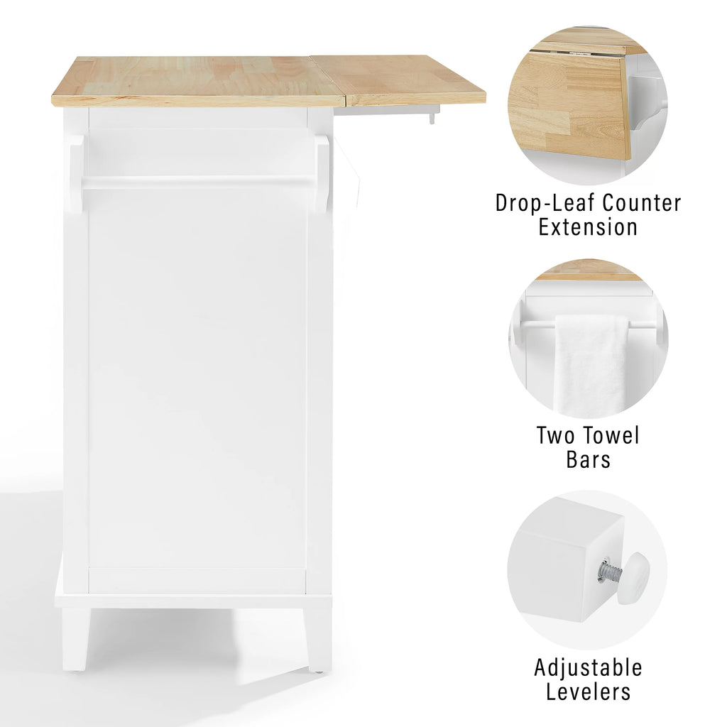 Drop Leaf Kitchen Island White Natural B84132
