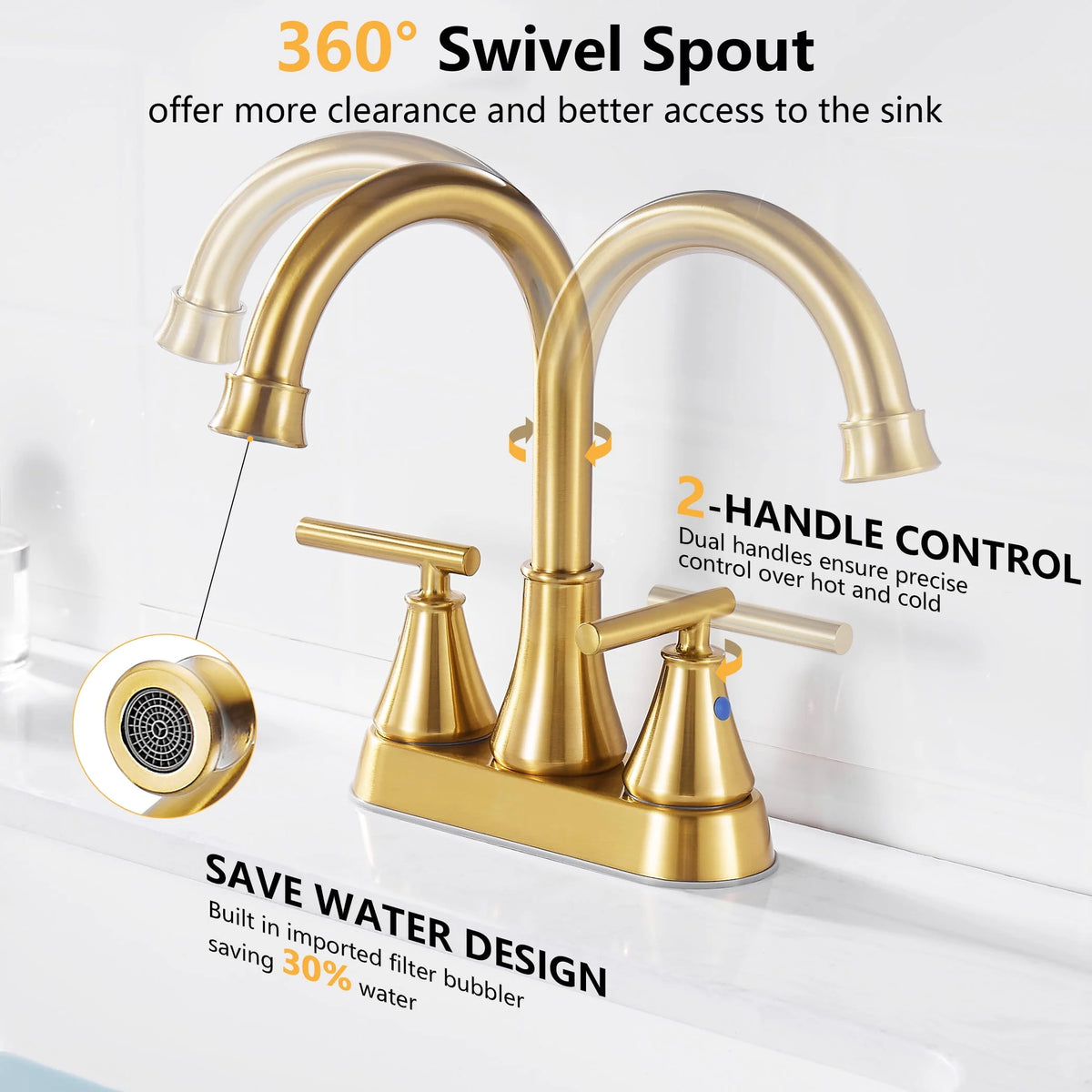 4 Inch 2 Handle Brushed Nickel Bathroom Sink Faucet A473