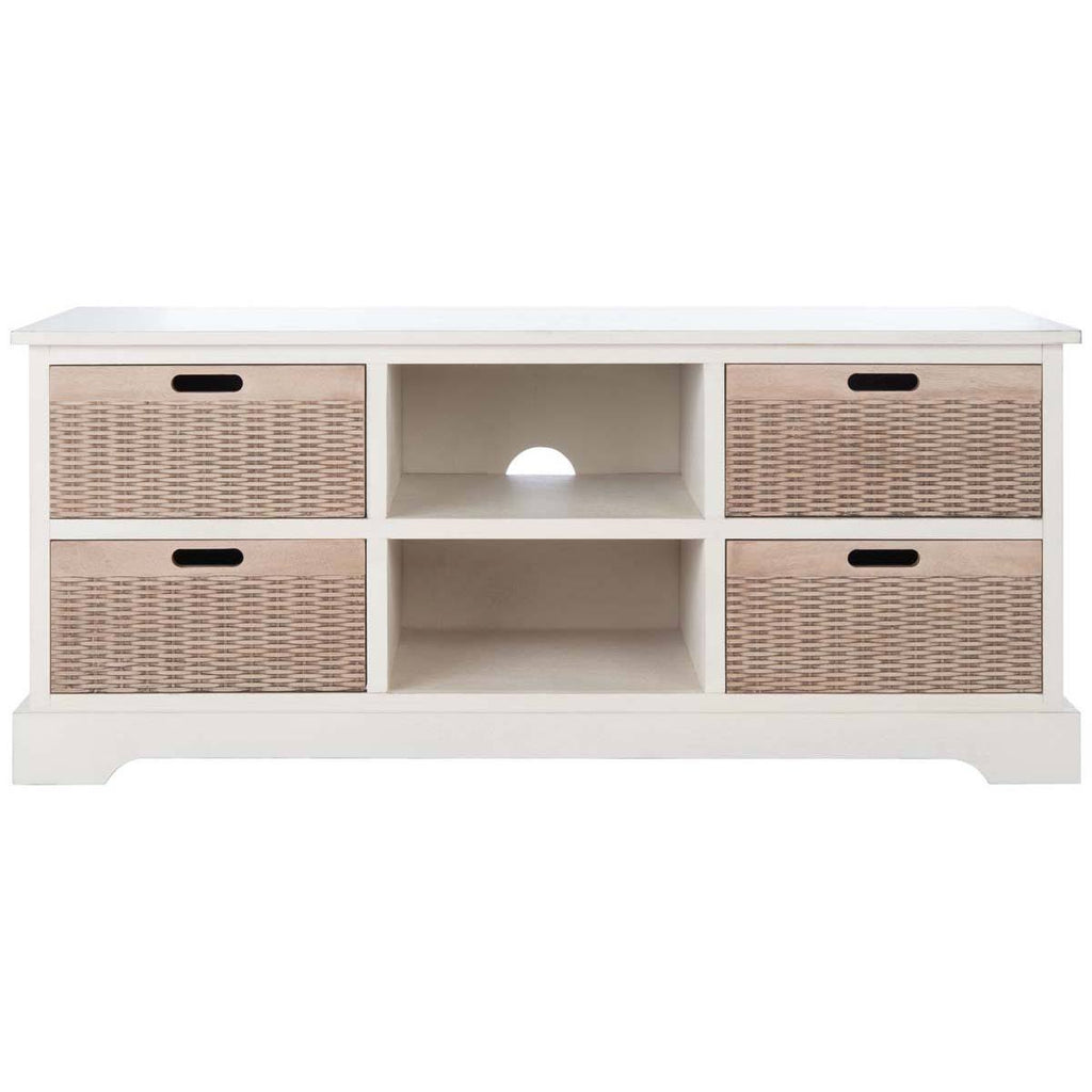 4 Drawer Distressed White Media Stand T5798
