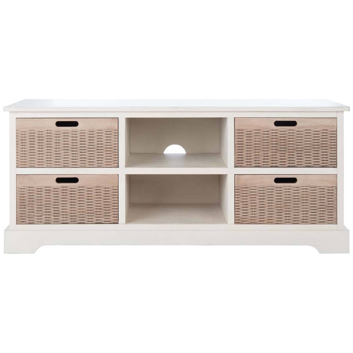 4 Drawer Distressed White Media Stand T5798