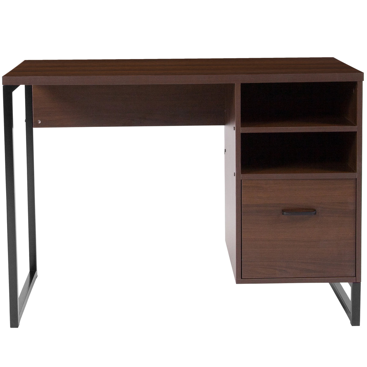 Rustic Coffee Wood Grain Computer Desk with Metal Frame K9371