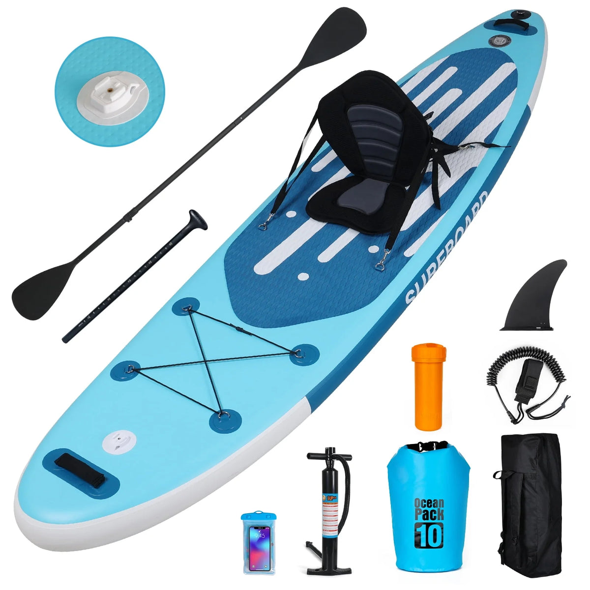 11 Ft Inflatable Stand Up Paddle Board and Sit-on Kayak Set, Non-Slip Deck SUP Paddle Board with SUP Accessories & Backpack, Blue H3989