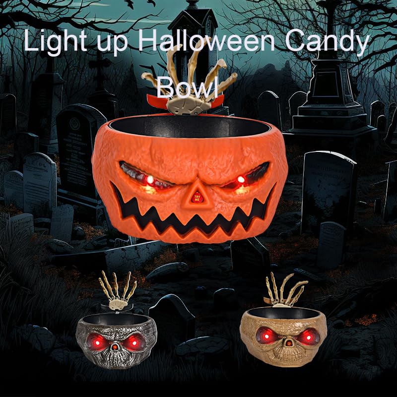 Light up Halloween Candy Skull Bowl with Movable Skeleton Hand B27630
