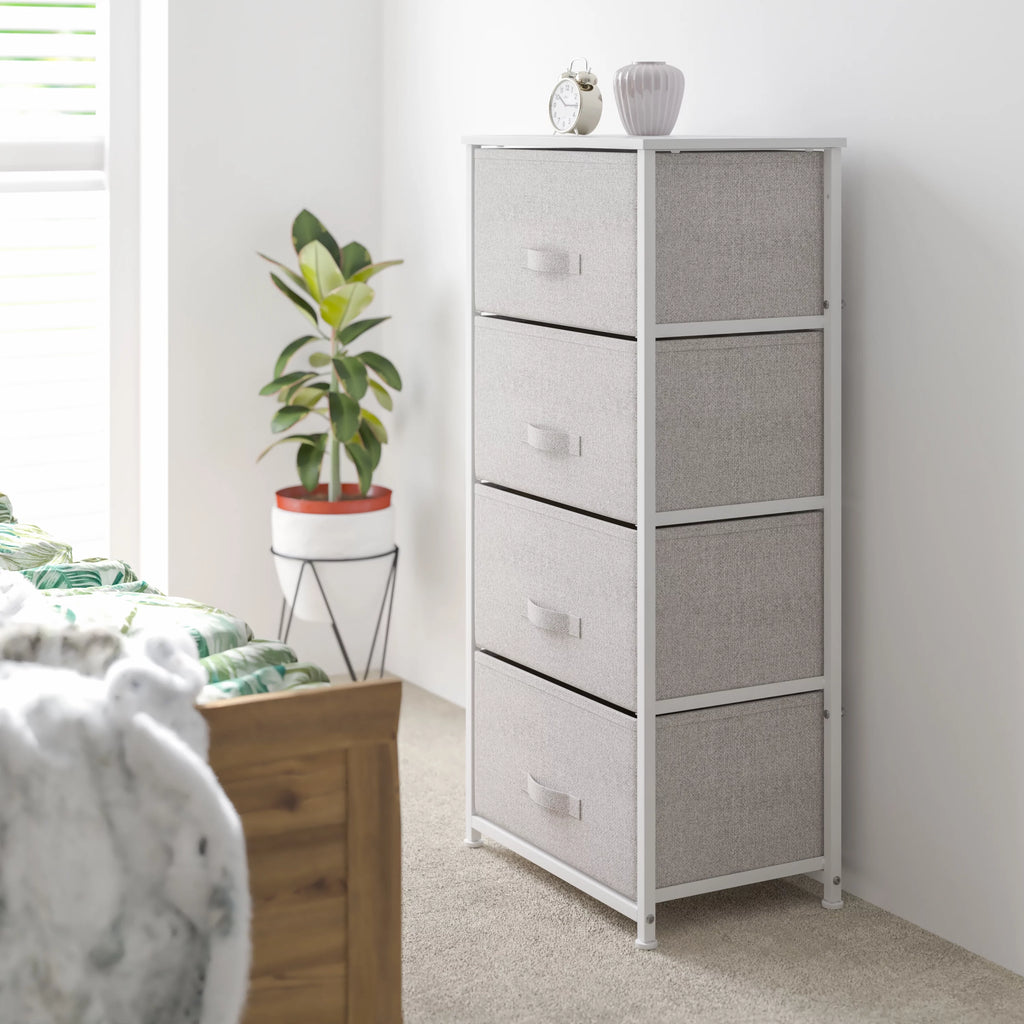 White 4 Drawer Fabric Storage Dresser D385