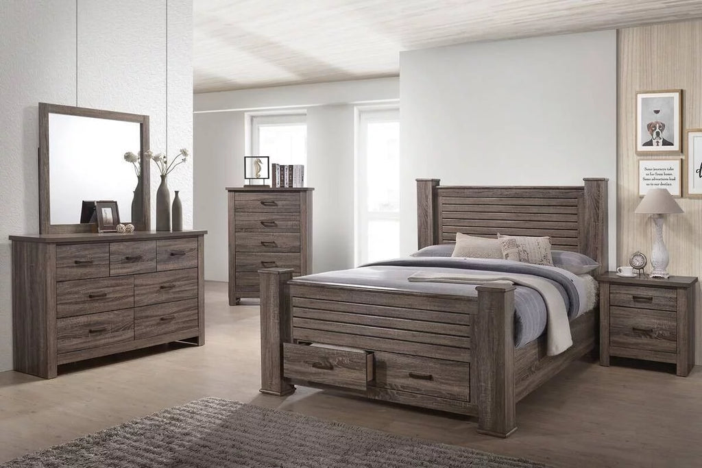 3pc Bedroom Furniture Set Natural Finish Eastern King Size Bed 2x Nightstands X144243