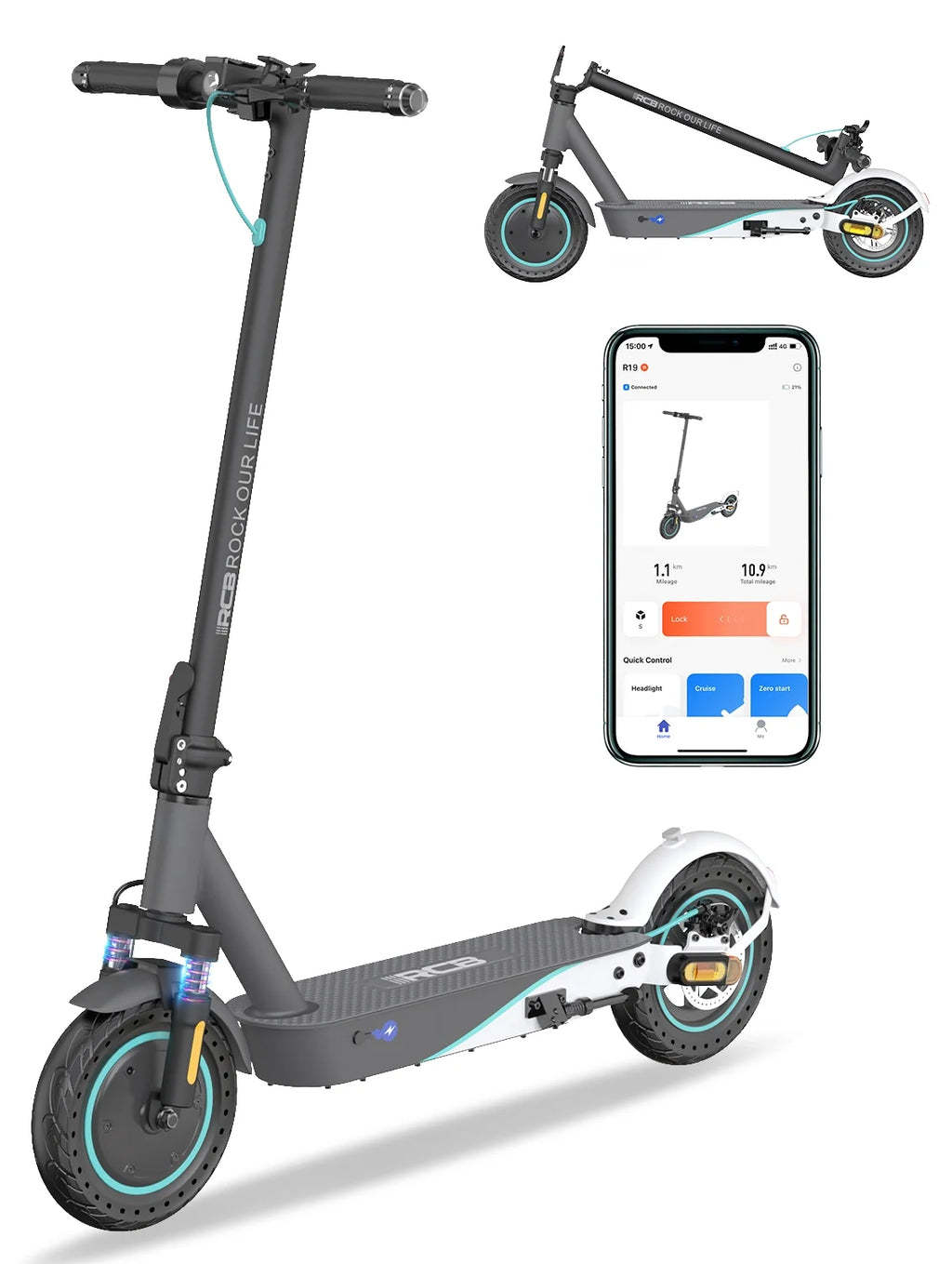 Electric Scooter with 10 Solid Tires, 500W Motor, Folding, Gray V26047