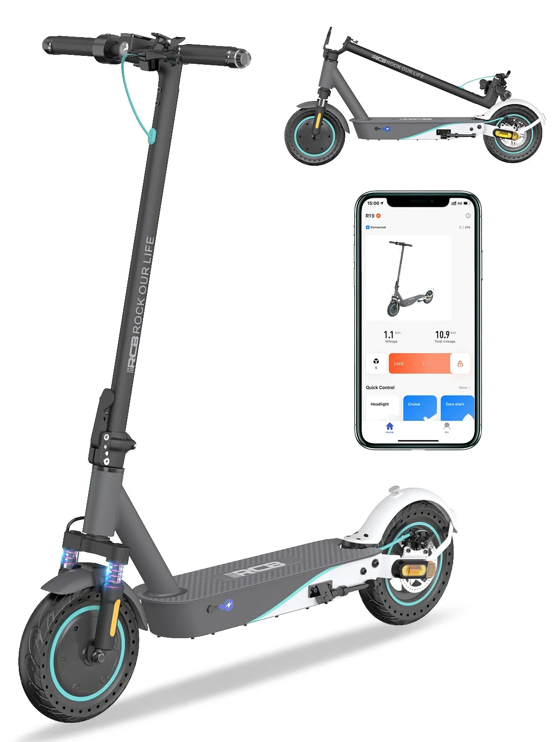 Electric Scooter with 10 Solid Tires, 500W Motor, Folding, Gray V26047
