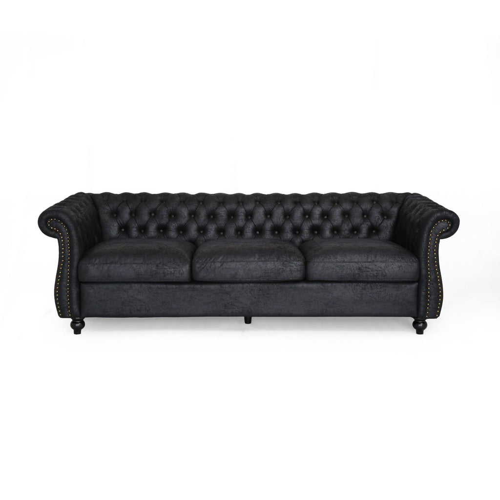 Navy Blue Tufted Microfiber Sofa with Scroll Arms R187265