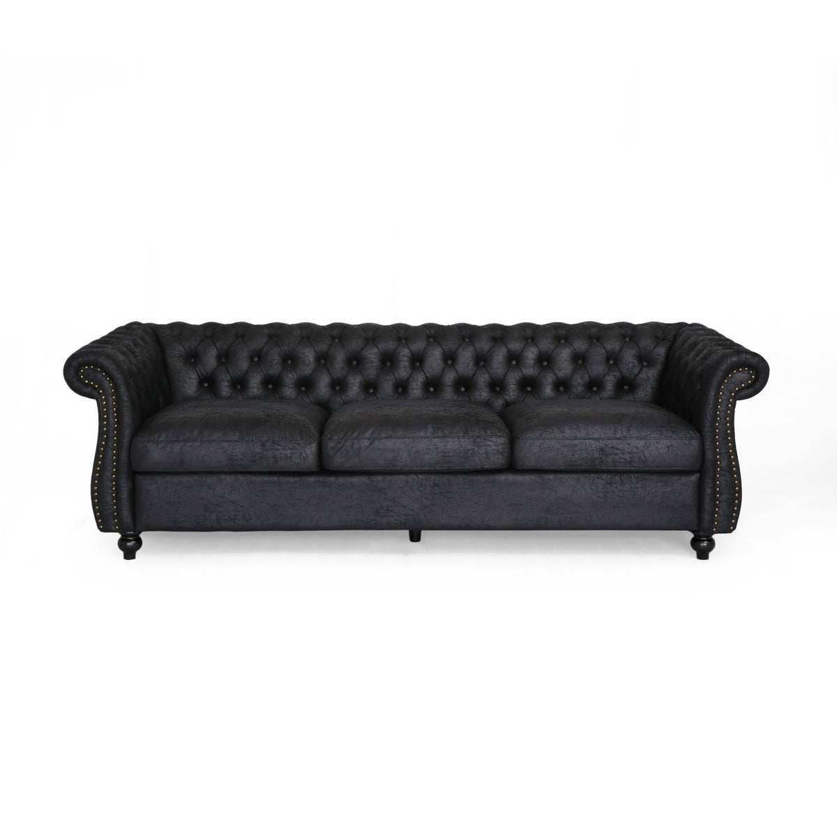Navy Blue Tufted Microfiber Sofa with Scroll Arms R187265