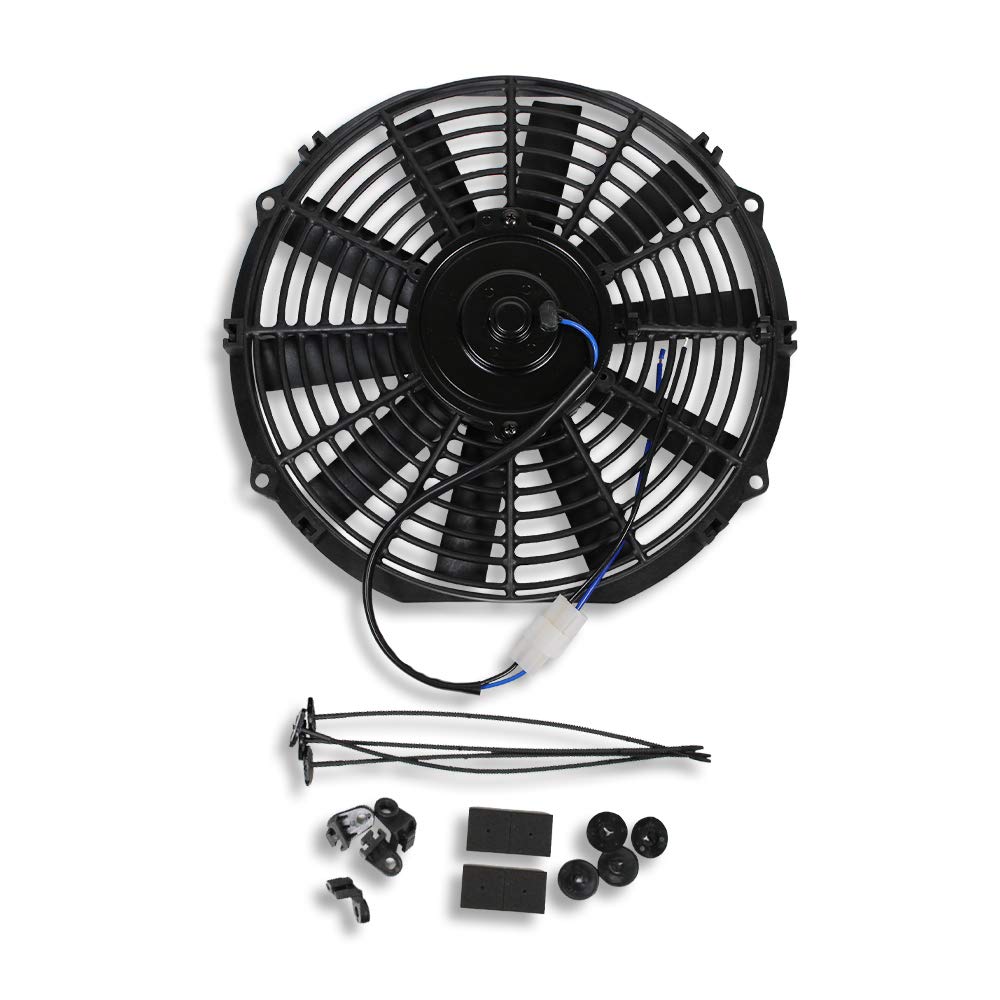 2pcs 10" Universal Electric Radiator Cooling Fan Straight Blade Reversible 1250CFM 12V Black Mounting Kit & Thermostat Switch Relay Kit U456