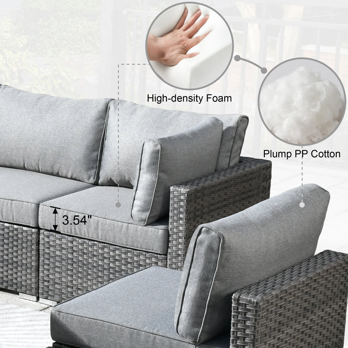 5 Piece Outdoor Patio Furniture Set Wicker Rattan Sectional Couch, Dark Grey C1121