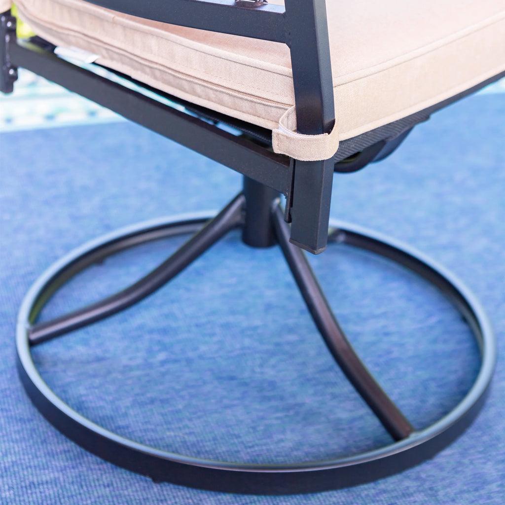 Set of 2 Outdoor Swivel Dining Chairs, Steel Frame with Cushion, Black&Beige G2428