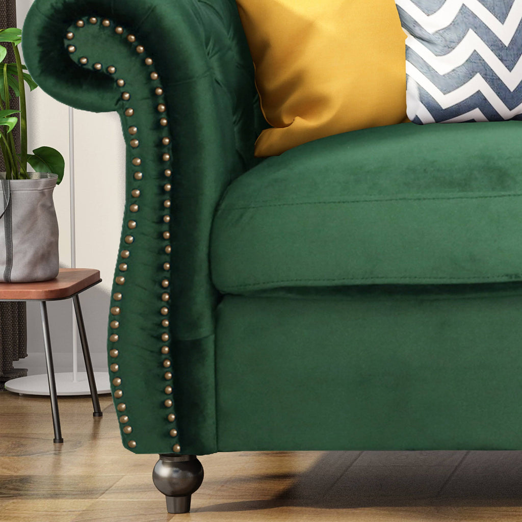 Navy Blue Tufted Microfiber Sofa with Scroll Arms R187265