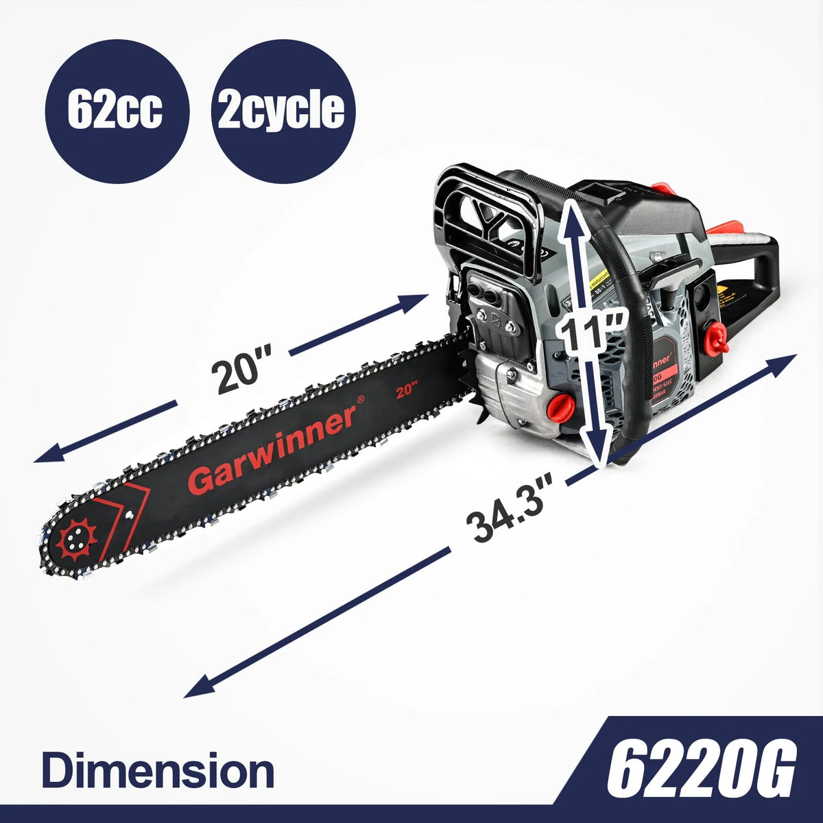 Gas Chainsaw 20'' 2-Stroke 62CC V2120