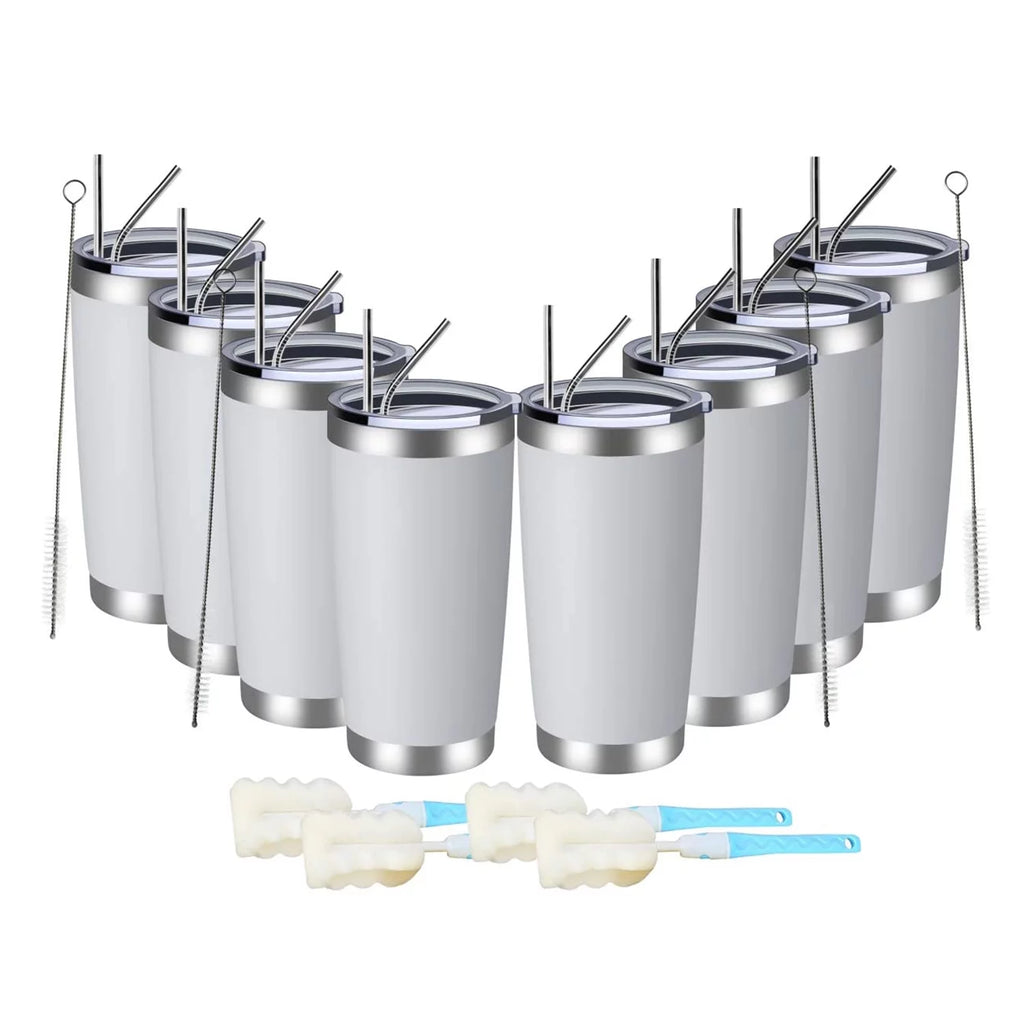 20oz Double Wall Vacuum Insulated Stainless Steel Tumbler 8 Pack with Lid and Straw O1165
