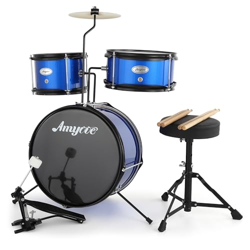 Black 3 Piece Kids Drum Set with Cymbal, Drumsticks, Pedal, Throne Stool H885