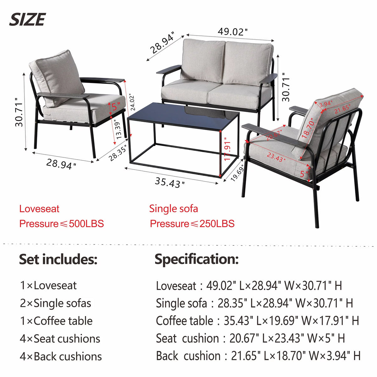 4 Pieces Wicker Outdoor Sectional Sofa with Coffee Table H306