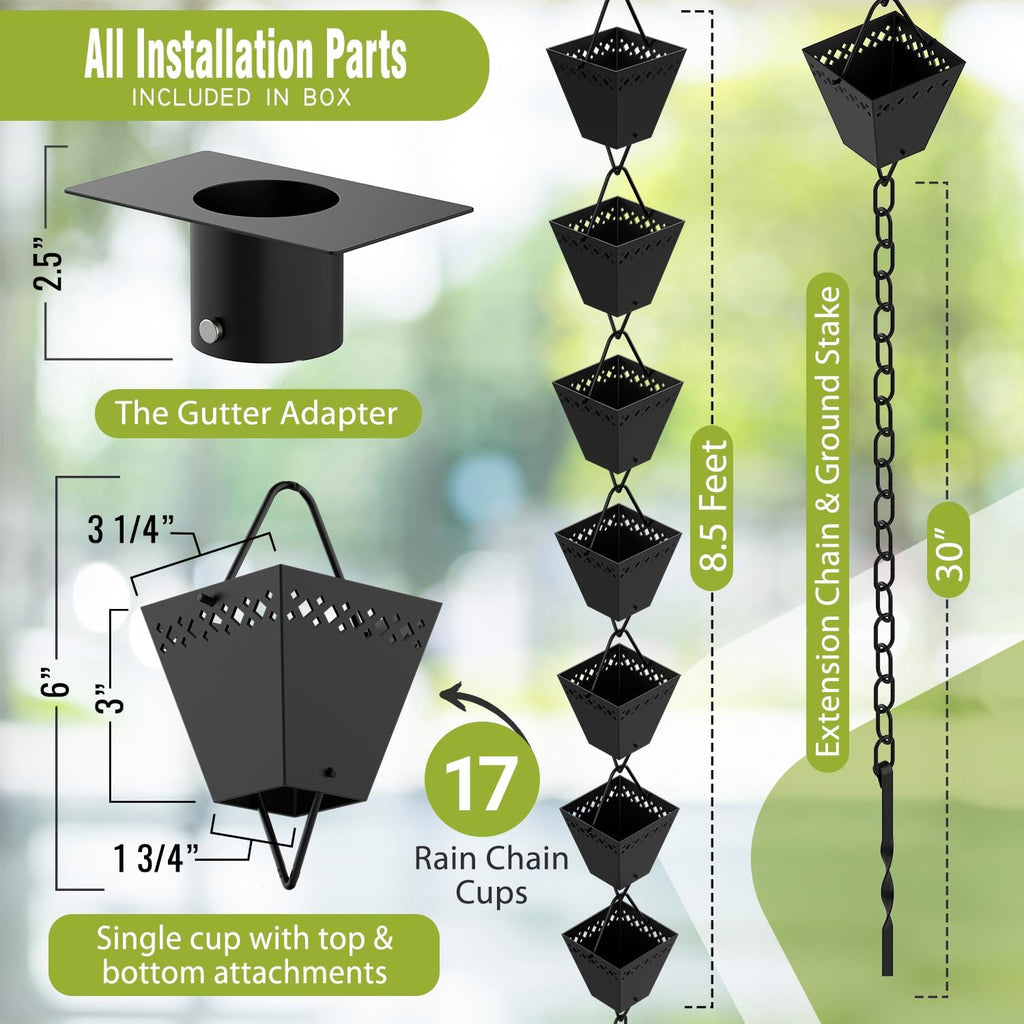 Black Powder Coated Rain Chain Kit 10 ft W7013