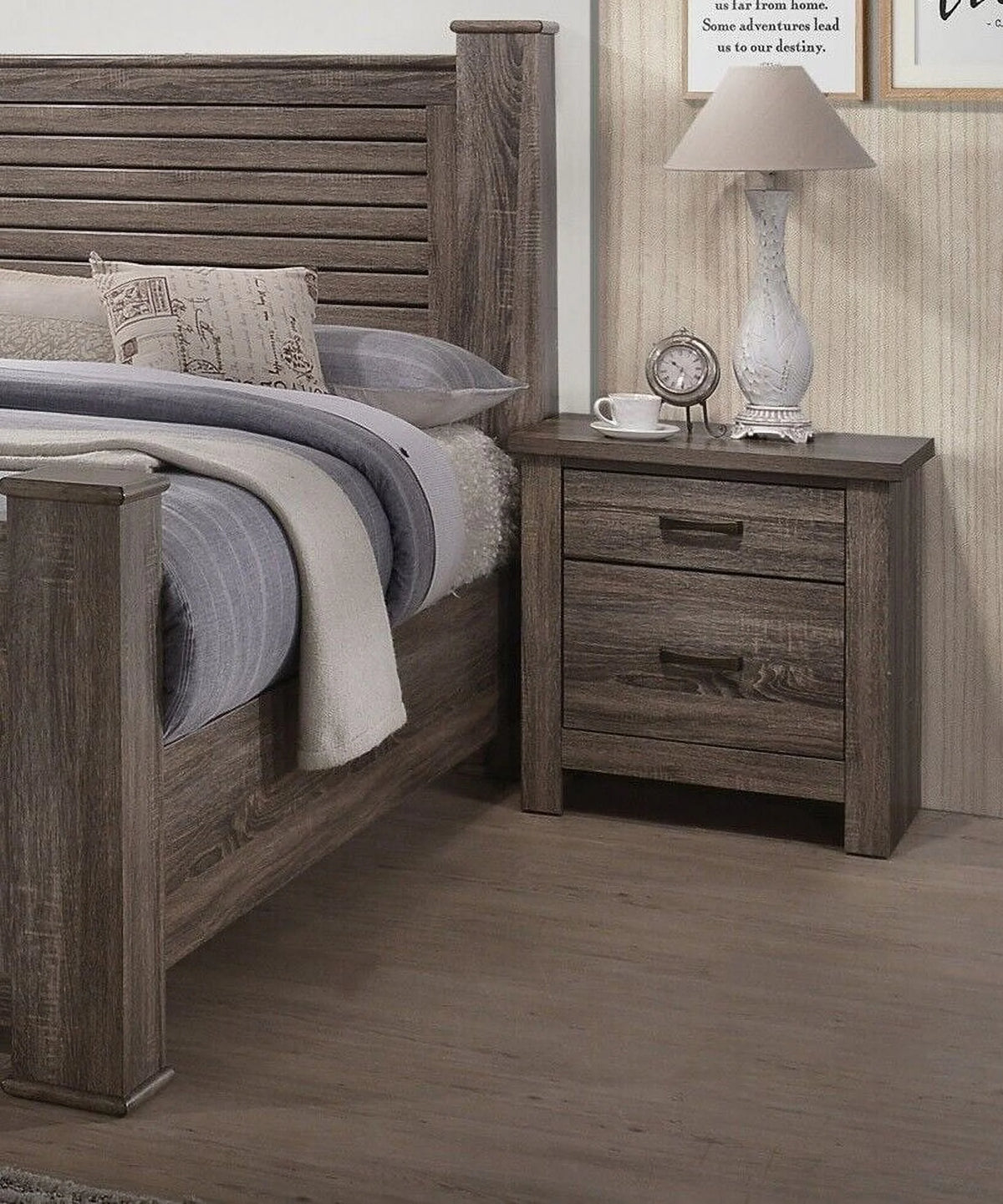 3pc Bedroom Furniture Set Natural Finish Eastern King Size Bed 2x Nightstands X144243